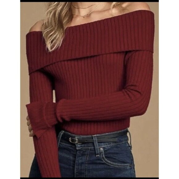 Lulus Womens Pullover Sweater Red Long Sleeve‎ Cowl Neck Ribbed L New - Picture 1 of 10